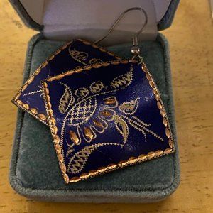 Beautiful Blue - hand carved/made steel earrings